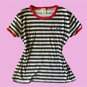 pink/victoria's secret striped retro style tee